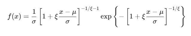 GEV probability density function formula corresponding to the cumulative distribution above