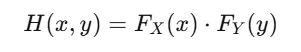 Joint distribution under independence written as the product of the two marginal CDFs
