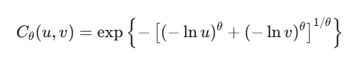 Gumbel copula formula with dependence parameter theta