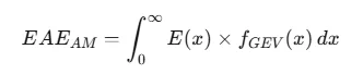 Annual maximum EAE formula integrating the exposure function against the GEV density of annual maxima