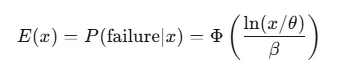 Fragility curve formula expressing failure probability as a lognormal CDF of intensity with median theta and dispersion beta